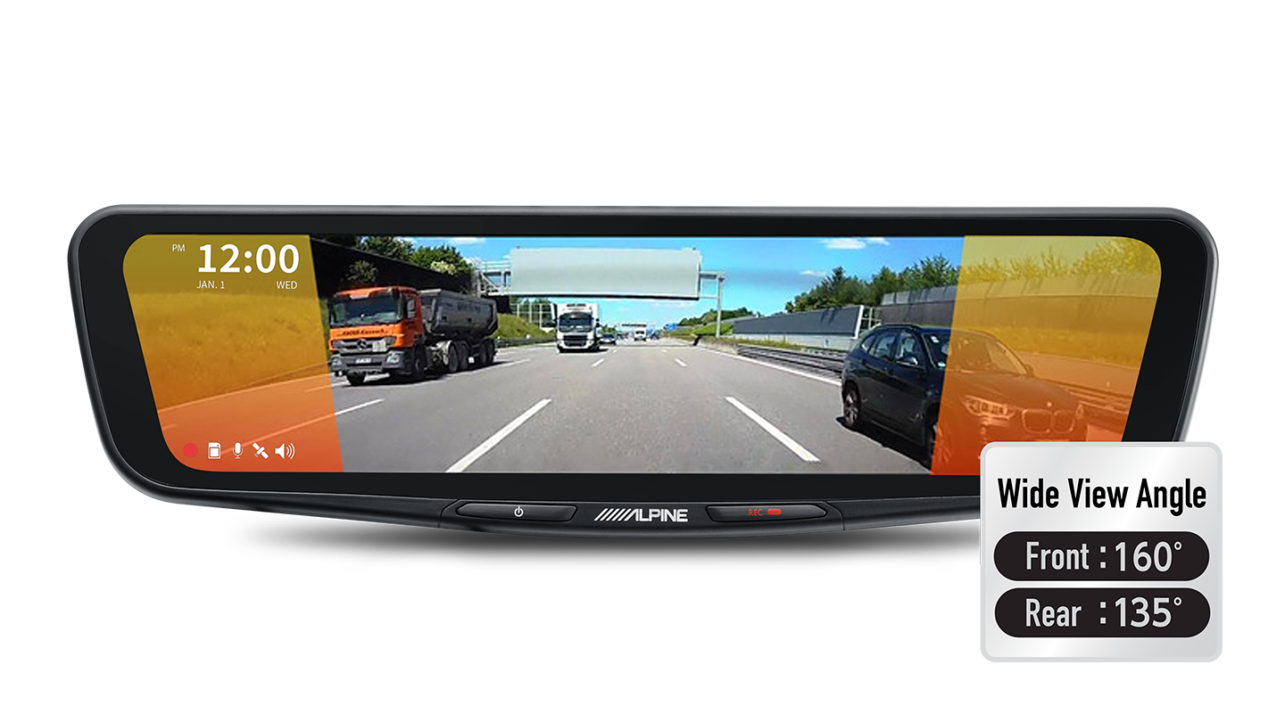 Alpine DVR-DM1000KO-IC 10” Digital E-Mirror with Front and Rear DVR Cameras