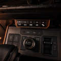 Hilux N90 centre five-switch panel installed with lights, compressor and battery switches