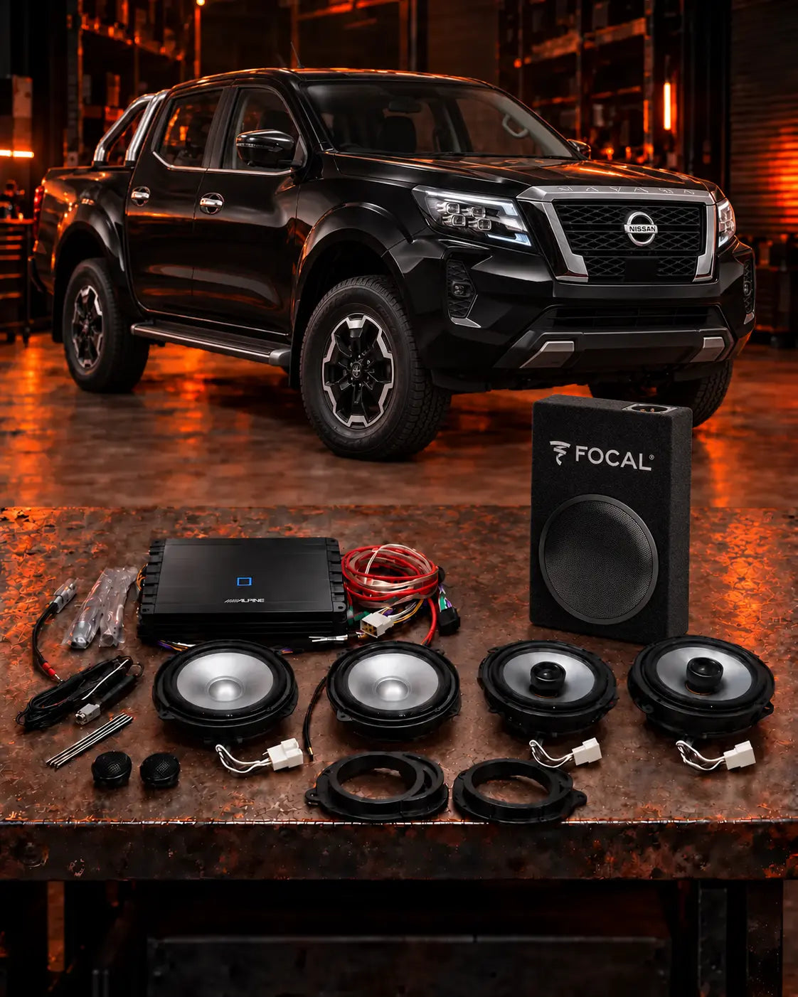 Nissan Navara NP300 and Patrol Y62 Stage 2 Alpine audio upgrade with correct two and two speaker layout