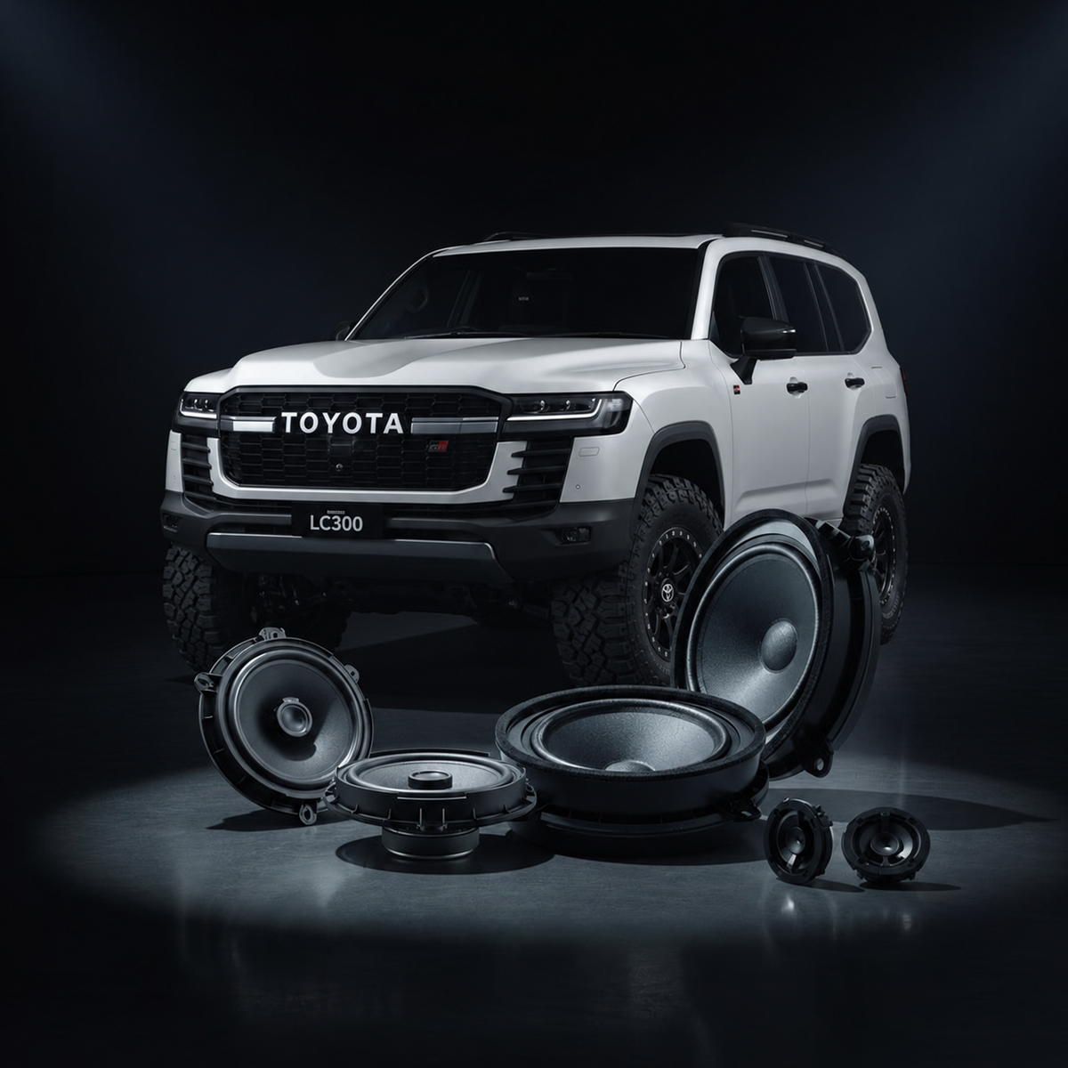 Toyota LandCruiser 300 Focal Stage 1 audio upgrade kit with lifted LC300 and off-road wheels