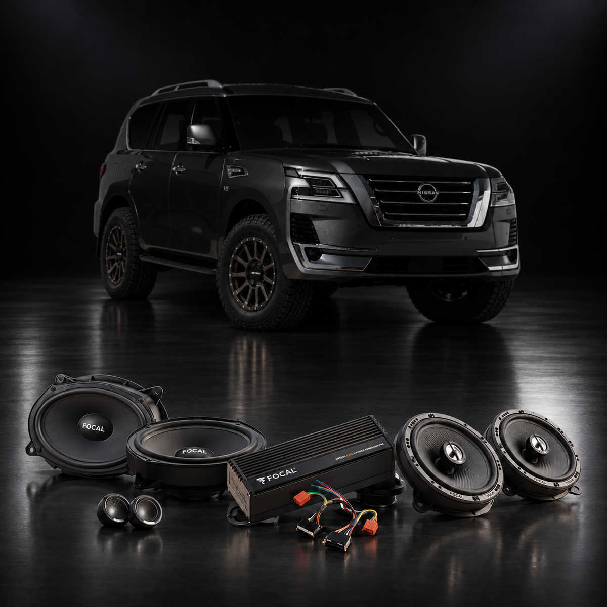 Nissan Patrol Y62 Focal Stage 1 audio upgrade kit in Oz Audio workshop